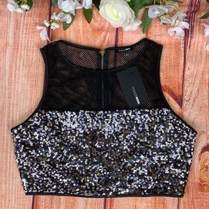 NWT Fashion Nova Black Mesh Sequin Crop Top Ac39